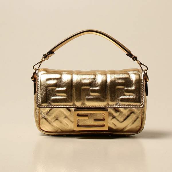 希少 フェンディ ゴージャス レザーバケット ミニバッグ 偽物 FF ゴールド